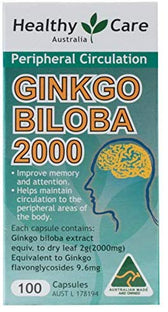 Healthy Care Ginkgo Biloba 2000mg 100 Capsules Australian Made