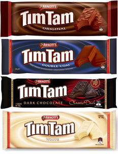 Tim Tam Cookies Arnotts | Australian Classics Sampler (Original, Chewy Caramel, White, Dark) | 4 Pack Full Size