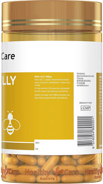 Healthy Care Royal Jelly 1000 365 Capsules Supplements Made in Australia
