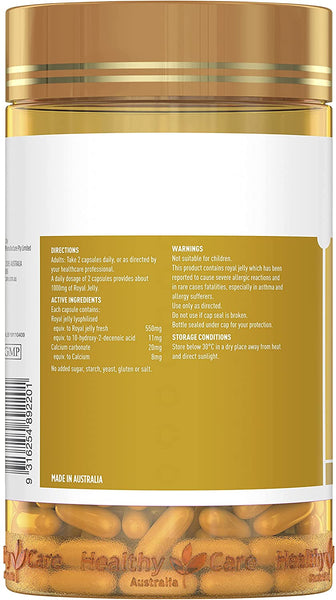 Healthy Care Royal Jelly 1000 365 Capsules Supplements Made in Australia