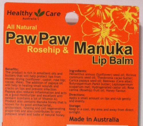 Healthy Care Paw Paw (Rosehip & Manuka) Lip Balm 10g (Made in Australia)