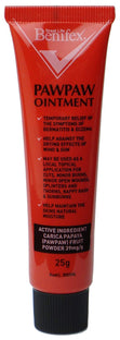 Paw Paw Ointment 25gm (papaw) for Abscesses * Boils * Bruises * Burns * Carbuncles * Chafings * Cuts * Cysts * Dry and Cracked skin on hands and feet * Gravel rash * Heat rash * Insect stings * Mosquito bites * Open wounds * Pimples * Scalds Sunburn * Sw