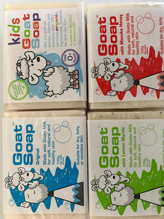 Goat Soap Variety Pack - 1 x Original 1 x Lemon Myrtle 1 x Manuka Honey 1 x Kids Soap